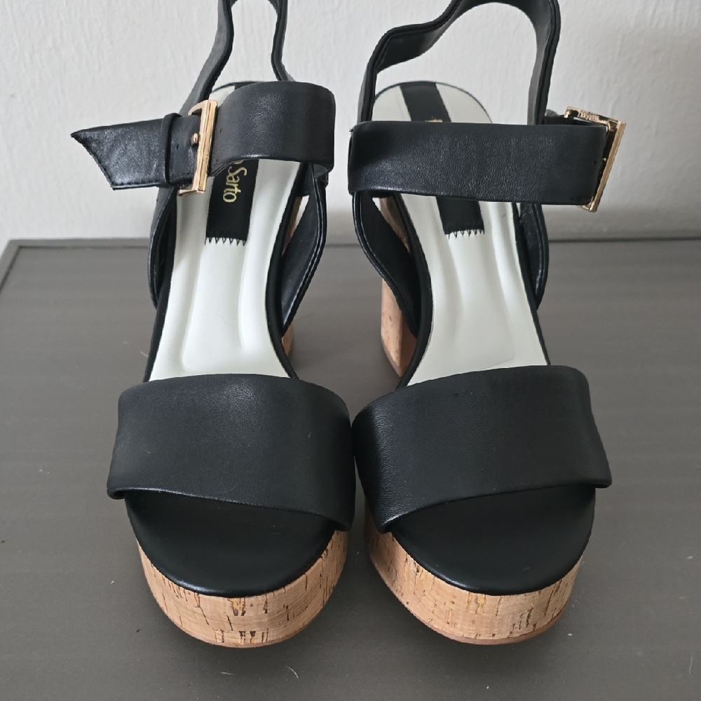 Franco Sarto Black and Tan Platform Sandals